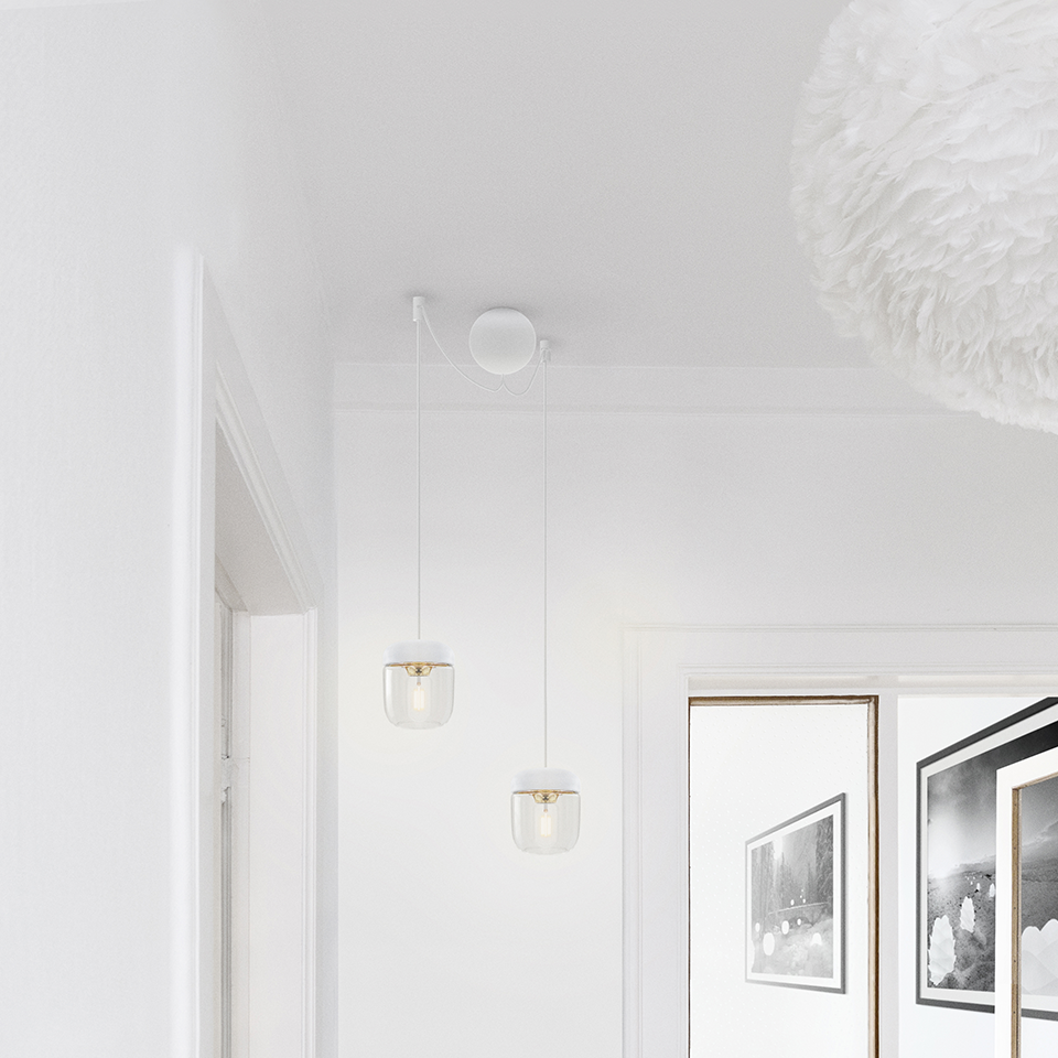 Canonball Cluster 2, baldakin med 2 x ledning og fatning E27, hvid • UMAGE - Copenhagenhomedesign