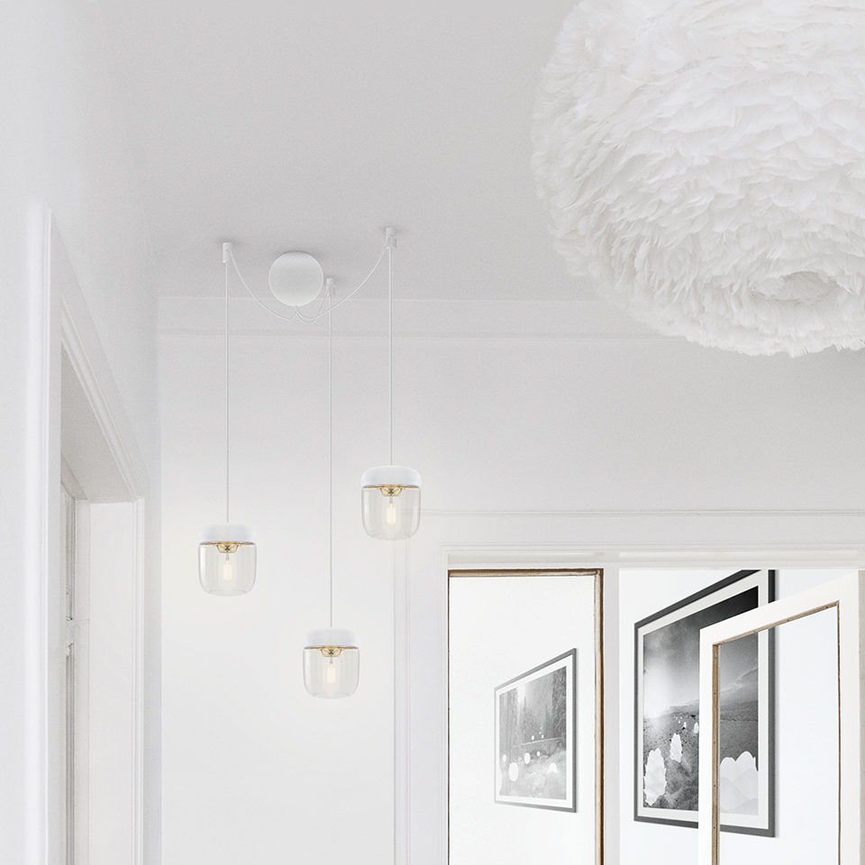 Canonball Cluster 3, baldakin med 3 x ledning og fatning E27, hvid • UMAGE - Copenhagenhomedesign