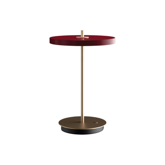 Asteria Move portable table lamp, red and brass • UMAGE
