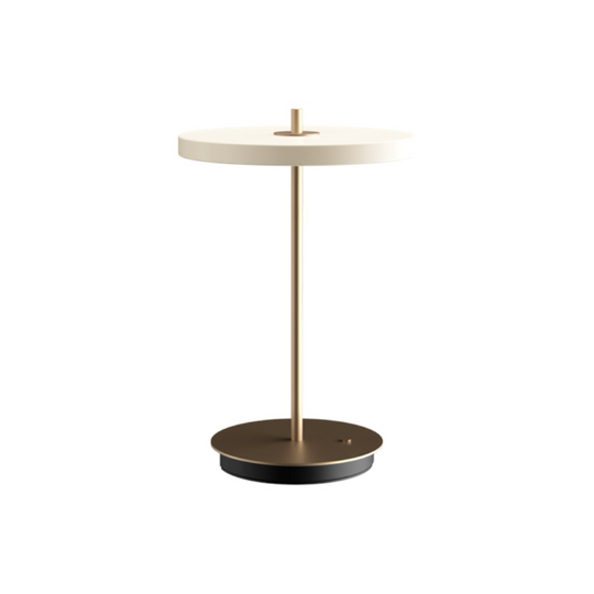 Asteria Move portable table lamp, white and brass • UMAGE