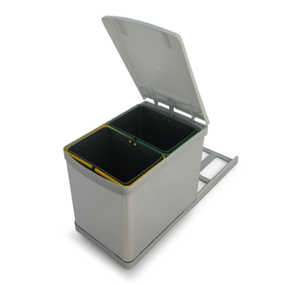 Stockholm 2-15 full-extension waste system, stainless steel, 2 × 7.5 litres