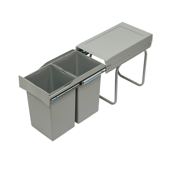Copenhagen 2-28 full-extension waste system, 2 × 14 litres, light grey