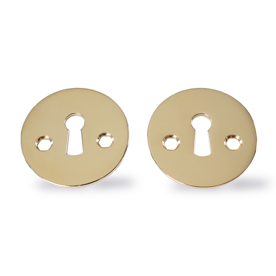 Polished brass keyhole escutcheons with traditional keyhole-shaped opening, for AJ handles