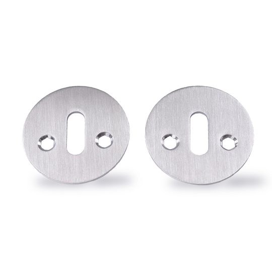 Brushed stainless steel keyhole escutcheons with oval opening, for AJ and KH handles