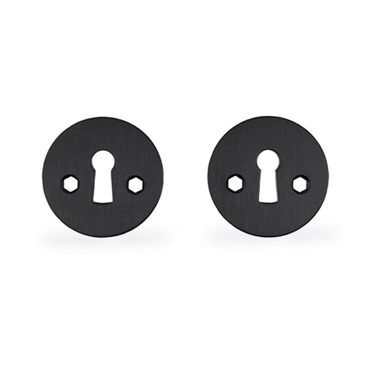 PVD-black stainless steel keyhole escutcheons with traditional keyhole-shaped opening, for AJ handles