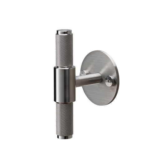 Cross T-Bar in stainless steel with backplate and diamond-cut knurling • Buster + Punch