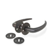 Coupé door handle in burnished brass, with rose and keyhole escutcheon, 30 mm fixing centres