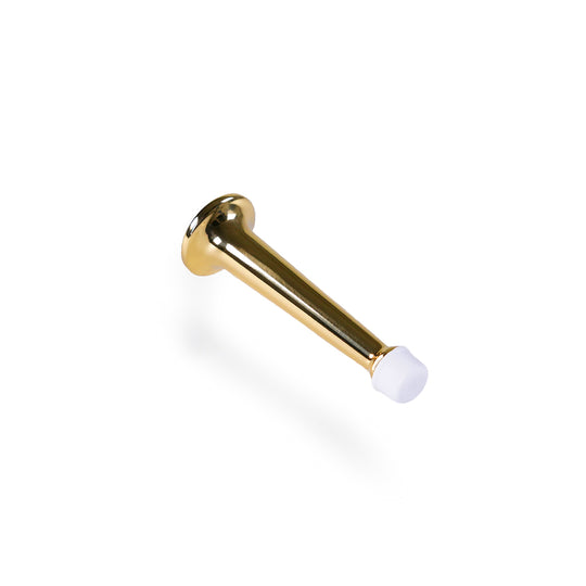 Lacquered solid brass door stop, white plastic cap, 95 mm