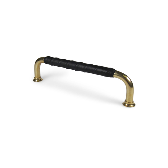 Charlottenlund • Bow handle in solid polished brass with black leather