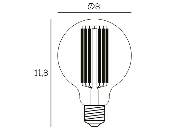 Produkt tegning. Rund pære med et varmt og klart lys fra Design by Us.