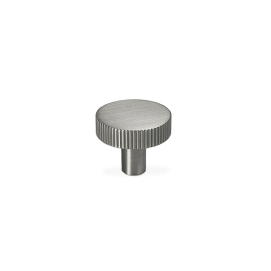 Langelinie cabinet knob with linear pattern in stainless steel look