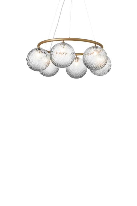 Miira 6 Circular chandelier, brass / optic clear • NUURA