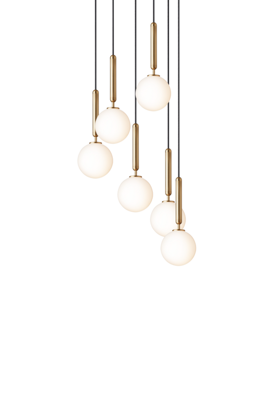 Miira 6 pendant light, brass / opal • NUURA