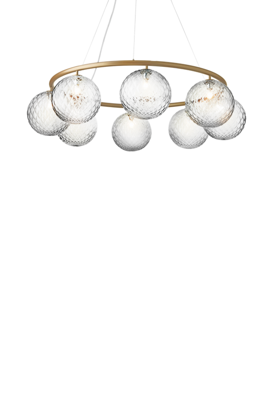 Miira 8 Circular chandelier, brass / optic clear • NUURA