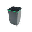 14-litre waste bin in dark grey plastic with green handle