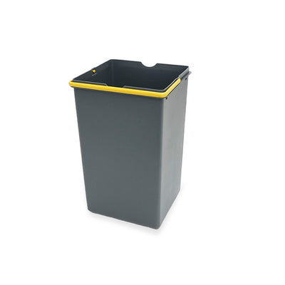 14-litre waste bin in dark grey plastic with yellow handle