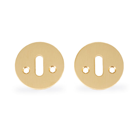Brushed brass keyhole escutcheons with oval opening, for AJ handles