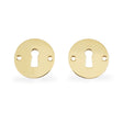 Traditional keyhole escutcheon in polished untreated brass, 38 mm centres, for AJ handles