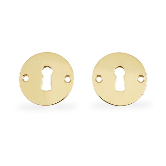 Traditional keyhole escutcheon in polished untreated brass, 38 mm centres, for AJ handles