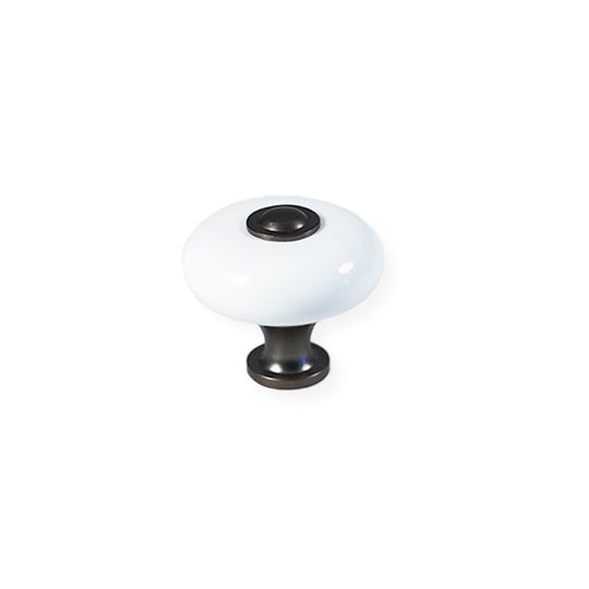 Skagen white porcelain knob with bronze / browned brass-finish base