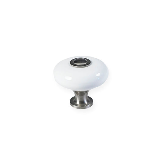 Skagen white porcelain knob with stainless steel-look base
