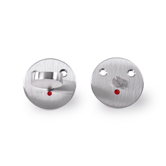 Arne Jacobsen bathroom thumbturn with red/white indicator, brushed stainless steel