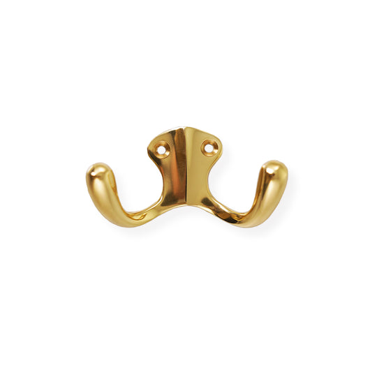 Ystad double coat hook, polished unlacquered brass, 40 mm
