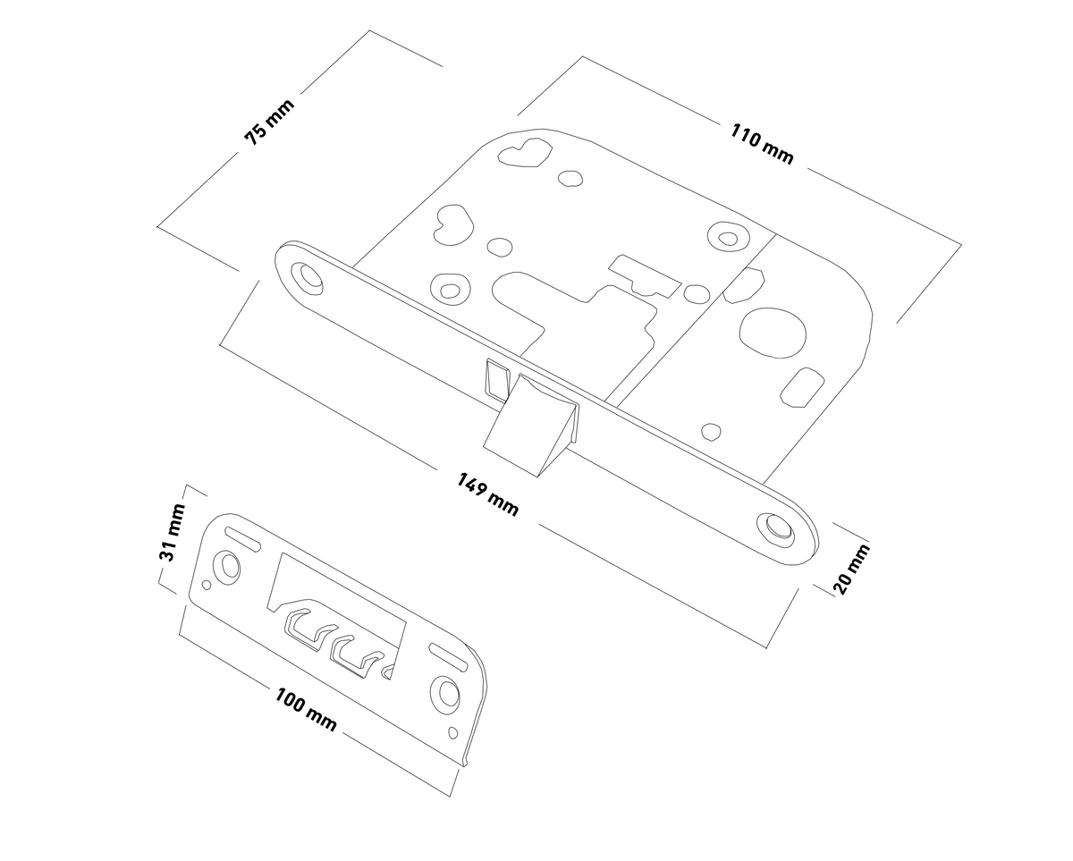Mellemdørlås model 2014 i blank messing uden lak - Copenhagenhomedesign